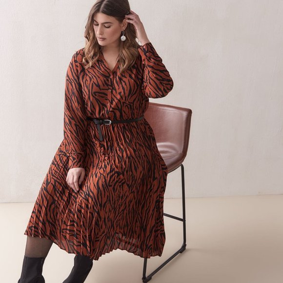 Pleated Midi Zebra Dress - Addition Elle - Picture 1 of 4